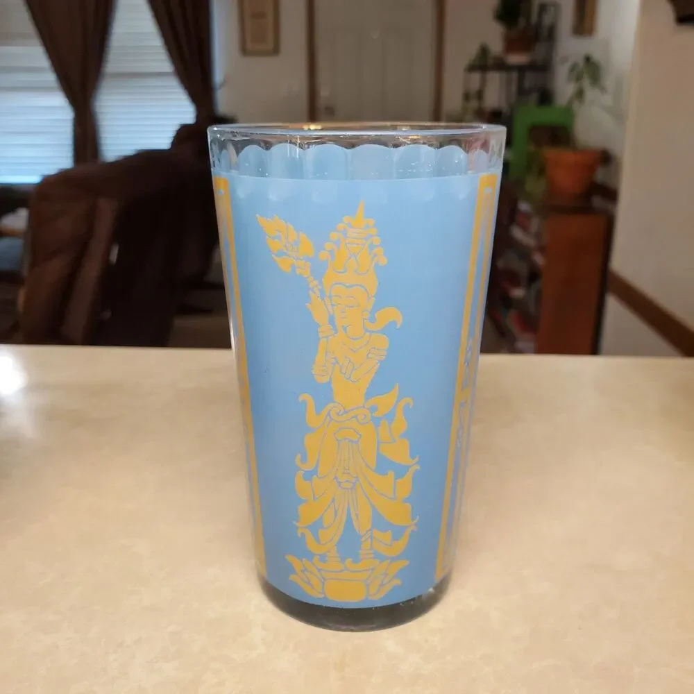 Culver MCM Retro Siam Thai Goddess Set Of 3 Highball Tumblers 1960s 5